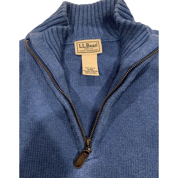 L.L. LL Bean Sweater Blue 1/4 Zip Mock Neck Cotton Pullover Men's Medium M‎ - Picture 4 of 7